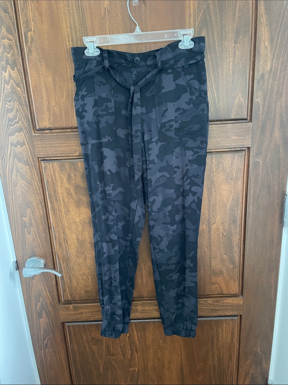 Black Camo Tie-Waist Jogger Pants